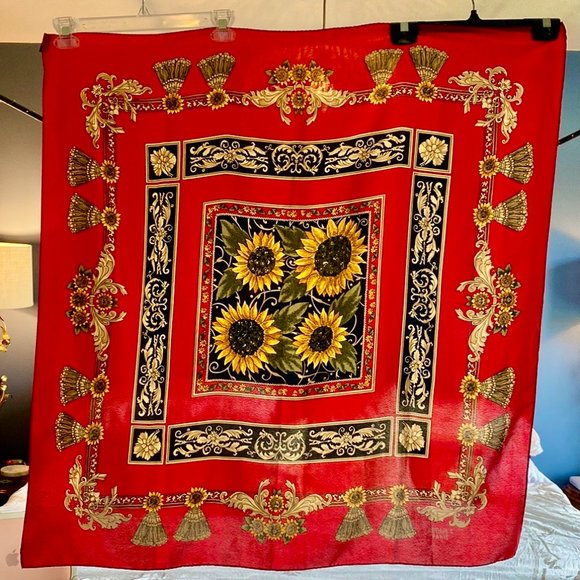 Red and Yellow Ornate Sunflowers Scarf - Picture 1 of 3